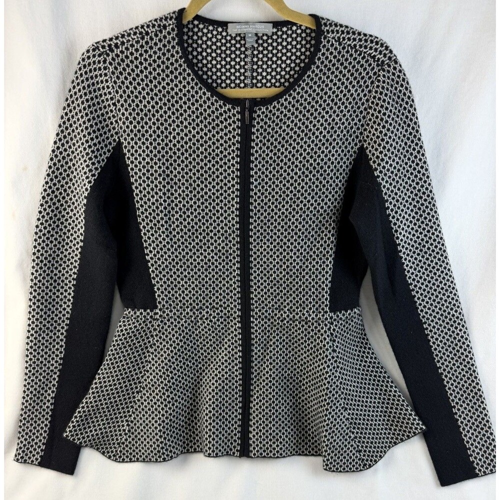 Neiman Marcus Cashmere Collection Textured Geometric Pattern Cardigan - Picture 9 of 9
